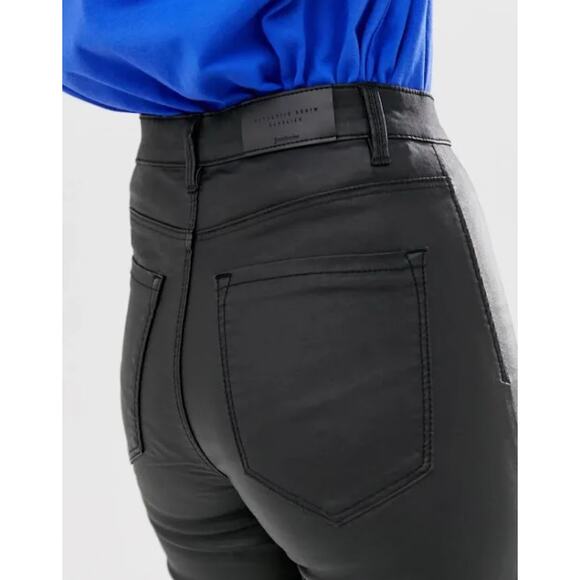 Stradivarius High Waist Coated Skinny Ankle Cropped Jeans Black size 10 - Picture 4 of 13